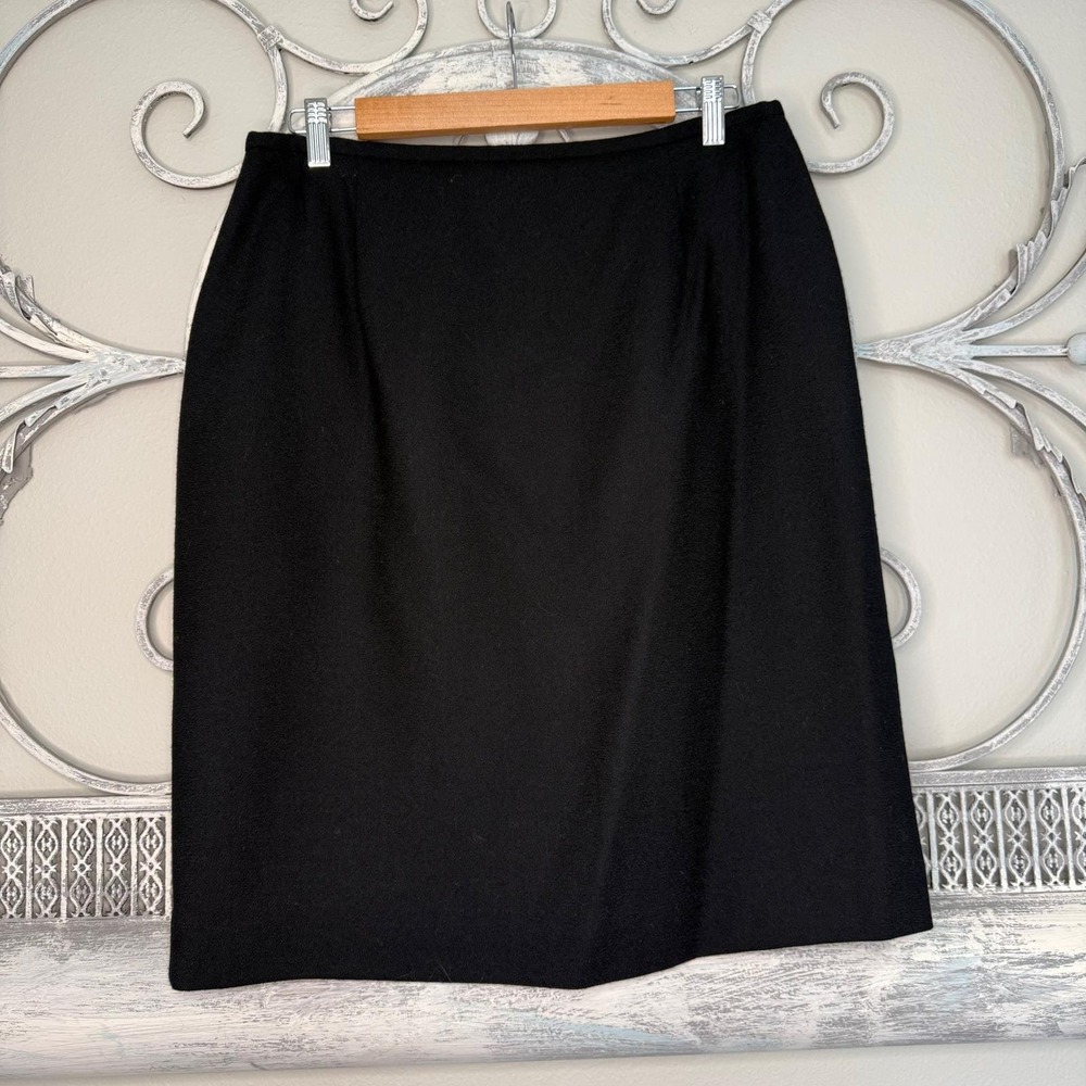 Vintage Jones New York Black 100% Worsted Wool Pencil Skirt Size 14 Made in USA